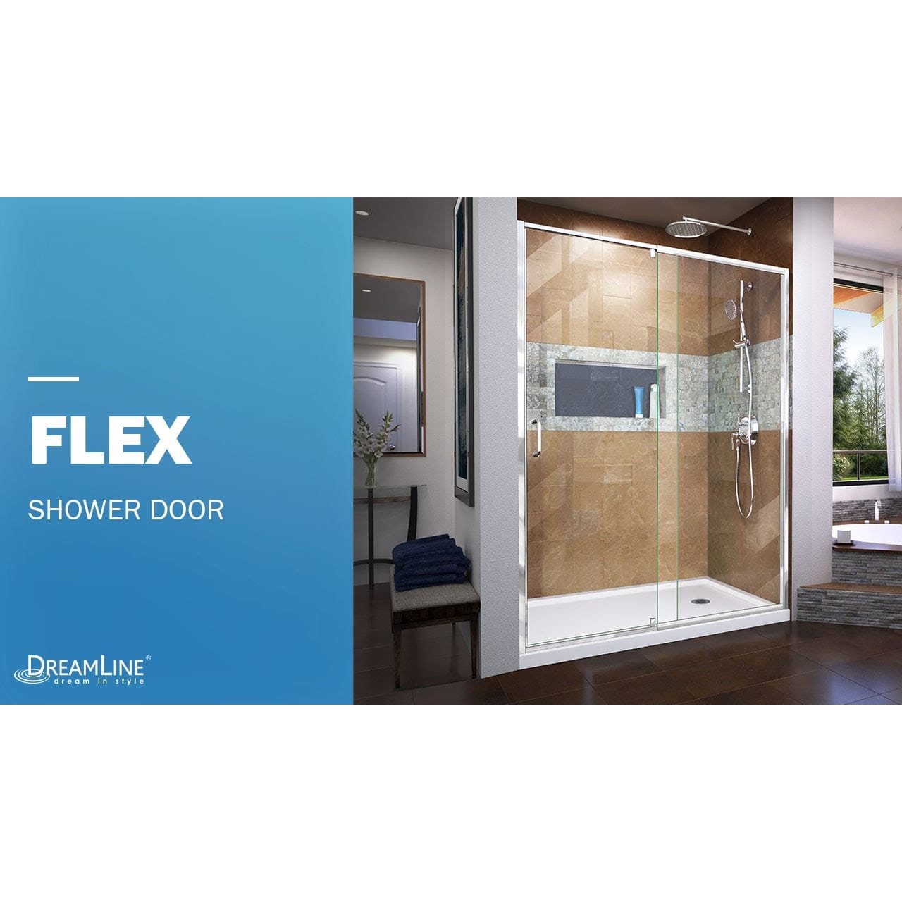 DreamLine Flex 38 - 42 inch W x 72 inch H Semi-Frameless Pivot
